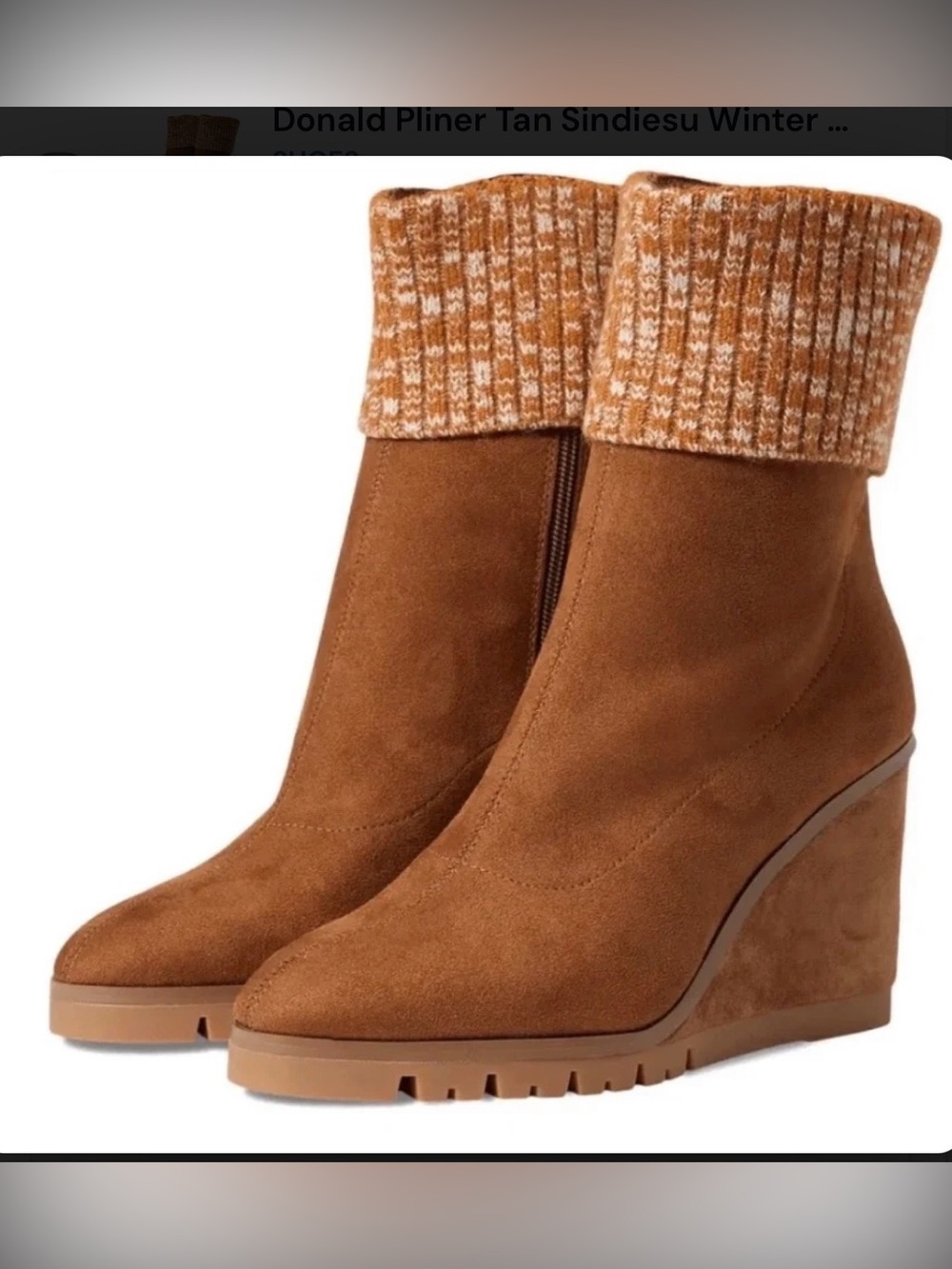 Donald Pliner $288 Sindie Suede Knit Cuff Wedge Boots Size 6.5 NEW